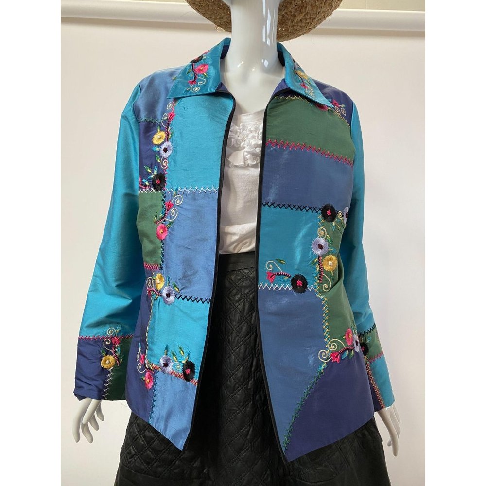 Blue Embroidered Jacket By August Max - image 3